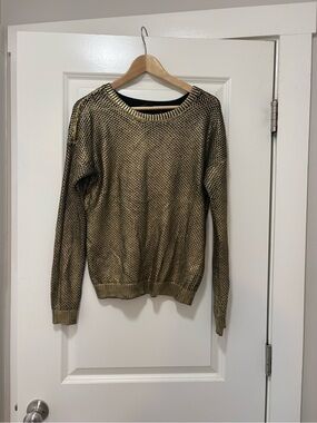 INC International Concepts Metallic Gold Crewneck Sweater